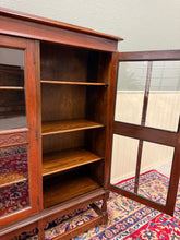 Load image into Gallery viewer, Antique English Jacobean Bookcase Bookshelf Cabinet Wavy 3 Door Glass Mahogany