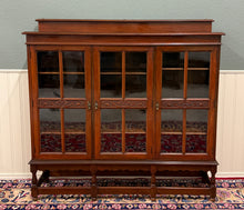 Load image into Gallery viewer, Antique English Jacobean Bookcase Bookshelf Cabinet Wavy 3 Door Glass Mahogany