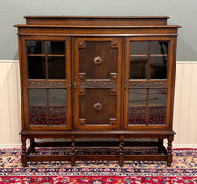 Load image into Gallery viewer, Antique English Jacobean Bookcase Bookshelf Cabinet Barley Twist Wavy Glass Oak