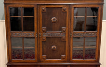 Load image into Gallery viewer, Antique English Jacobean Bookcase Bookshelf Cabinet Barley Twist Wavy Glass Oak