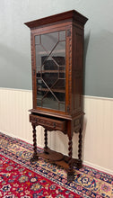 Load image into Gallery viewer, Antique English Oak Jacobean Revival Bookcase Barley Twist Display Cabinet c1890