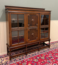 Load image into Gallery viewer, Antique English Jacobean Bookcase Bookshelf Cabinet Barley Twist Wavy Glass Oak