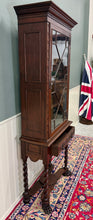Load image into Gallery viewer, Antique English Oak Jacobean Revival Bookcase Barley Twist Display Cabinet c1890
