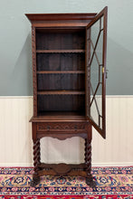 Load image into Gallery viewer, Antique English Oak Jacobean Revival Bookcase Barley Twist Display Cabinet c1890