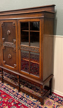 Load image into Gallery viewer, Antique English Jacobean Bookcase Bookshelf Cabinet Barley Twist Wavy Glass Oak