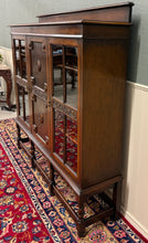 Load image into Gallery viewer, Antique English Jacobean Bookcase Bookshelf Cabinet Barley Twist Wavy Glass Oak