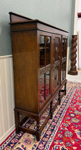 Load image into Gallery viewer, Antique English Jacobean Bookcase Bookshelf Cabinet Barley Twist Wavy Glass Oak