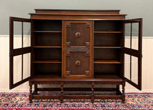 Load image into Gallery viewer, Antique English Jacobean Bookcase Bookshelf Cabinet Barley Twist Wavy Glass Oak