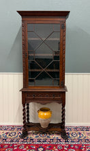 Load image into Gallery viewer, Antique English Oak Jacobean Revival Bookcase Barley Twist Display Cabinet c1890