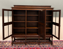 Load image into Gallery viewer, Antique English Jacobean Bookcase Bookshelf Cabinet Barley Twist Wavy Glass Oak