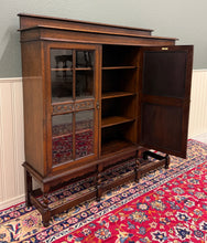 Load image into Gallery viewer, Antique English Jacobean Bookcase Bookshelf Cabinet Barley Twist Wavy Glass Oak