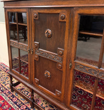 Load image into Gallery viewer, Antique English Jacobean Bookcase Bookshelf Cabinet Barley Twist Wavy Glass Oak