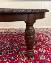 Load image into Gallery viewer, Antique English Butterfly Leaf Oval Carved Dining Table 118" Tiger Oak c1920-30s
