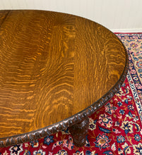 Load image into Gallery viewer, Antique English Butterfly Leaf Oval Carved Dining Table 118" Tiger Oak c1920-30s