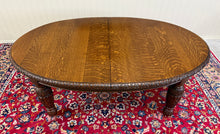 Load image into Gallery viewer, Antique English Butterfly Leaf Oval Carved Dining Table 118" Tiger Oak c1920-30s
