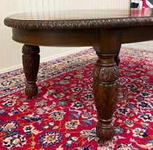 Load image into Gallery viewer, Antique English Butterfly Leaf Oval Carved Dining Table 118" Tiger Oak c1920-30s