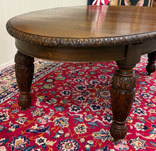 Load image into Gallery viewer, Antique English Butterfly Leaf Oval Carved Dining Table 118" Tiger Oak c1920-30s