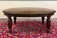 Load image into Gallery viewer, Antique English Butterfly Leaf Oval Carved Dining Table 118" Tiger Oak c1920-30s