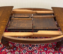 Load image into Gallery viewer, Antique English Butterfly Leaf Oval Carved Dining Table 118" Tiger Oak c1920-30s