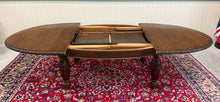 Load image into Gallery viewer, Antique English Butterfly Leaf Oval Carved Dining Table 118" Tiger Oak c1920-30s