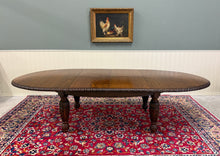 Load image into Gallery viewer, Antique English Butterfly Leaf Oval Carved Dining Table 118" Tiger Oak c1920-30s