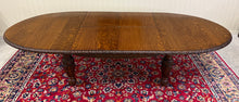 Load image into Gallery viewer, Antique English Butterfly Leaf Oval Carved Dining Table 118" Tiger Oak c1920-30s
