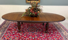 Load image into Gallery viewer, Antique English Butterfly Leaf Oval Carved Dining Table 118" Tiger Oak c1920-30s