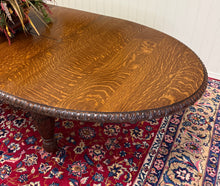 Load image into Gallery viewer, Antique English Butterfly Leaf Oval Carved Dining Table 118" Tiger Oak c1920-30s