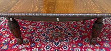 Load image into Gallery viewer, Antique English Butterfly Leaf Oval Carved Dining Table 118" Tiger Oak c1920-30s