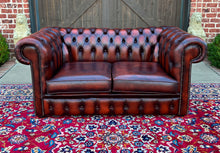 Load image into Gallery viewer, Vintage English Chesterfield Leather Tufted Love Seat Sofa Oxblood Red #1