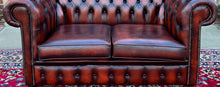 Load image into Gallery viewer, Vintage English Chesterfield Leather Tufted Love Seat Sofa Oxblood Red #1