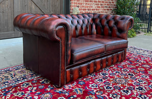 Vintage English Chesterfield Leather Tufted Love Seat Sofa Oxblood Red #1