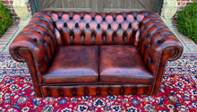 Load image into Gallery viewer, Vintage English Chesterfield Leather Tufted Love Seat Sofa Oxblood Red #1