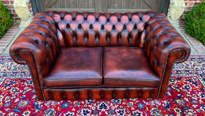Vintage English Chesterfield Leather Tufted Love Seat Sofa Oxblood Red #1