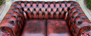 Vintage English Chesterfield Leather Tufted Love Seat Sofa Oxblood Red #1