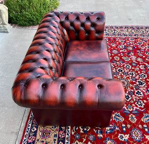 Vintage English Chesterfield Leather Tufted Love Seat Sofa Oxblood Red #1