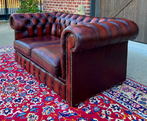 Vintage English Chesterfield Leather Tufted Love Seat Sofa Oxblood Red #1