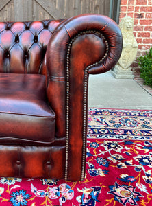 Vintage English Chesterfield Leather Tufted Love Seat Sofa Oxblood Red #1