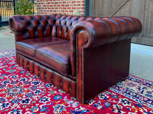 Load image into Gallery viewer, Vintage English Chesterfield Leather Tufted Love Seat Sofa Oxblood Red #1