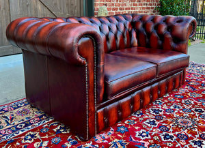 Vintage English Chesterfield Leather Tufted Love Seat Sofa Oxblood Red #1