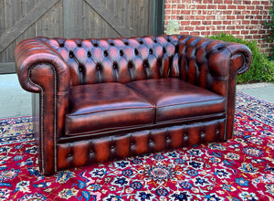Vintage English Chesterfield Leather Tufted Love Seat Sofa Oxblood Red #2