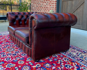 Vintage English Chesterfield Leather Tufted Love Seat Sofa Oxblood Red #2