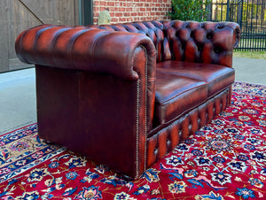 Vintage English Chesterfield Leather Tufted Love Seat Sofa Oxblood Red #2