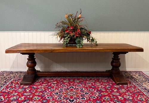 Antique French Country Farm Dining Table Farmhouse LARGE Trestle Base Oak 19th c