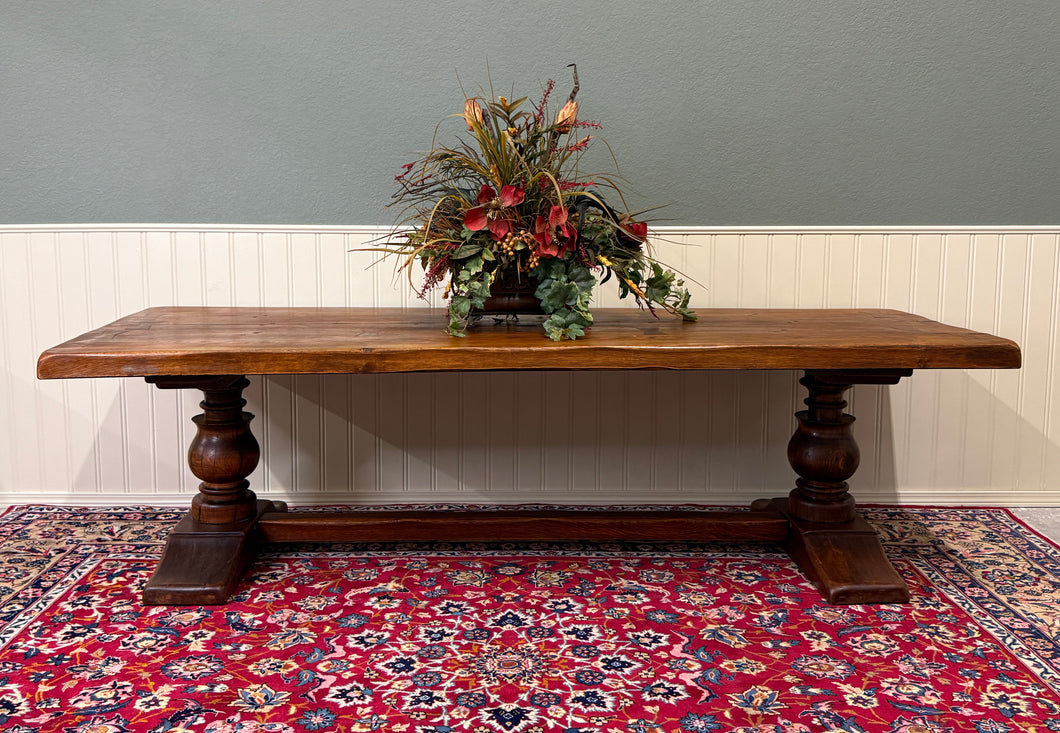 Antique French Country Farm Dining Table Farmhouse LARGE Trestle Base Oak 19th c