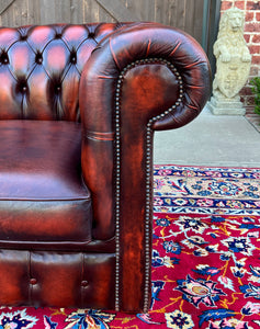 Vintage English Chesterfield Leather Tufted Love Seat Sofa Oxblood Red #2