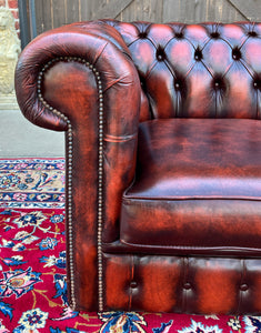 Vintage English Chesterfield Leather Tufted Love Seat Sofa Oxblood Red #2