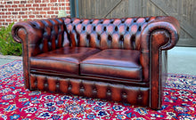 Load image into Gallery viewer, Vintage English Chesterfield Leather Tufted Love Seat Sofa Oxblood Red #2