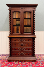 Load image into Gallery viewer, Antique French Bookcase &amp; Chest of Drawers Display Cabinet Barley Twist Oak
