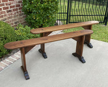 Load image into Gallery viewer, Antique French Country Benches PAIR Pegged Trestle Banquette Window Seats 19th C